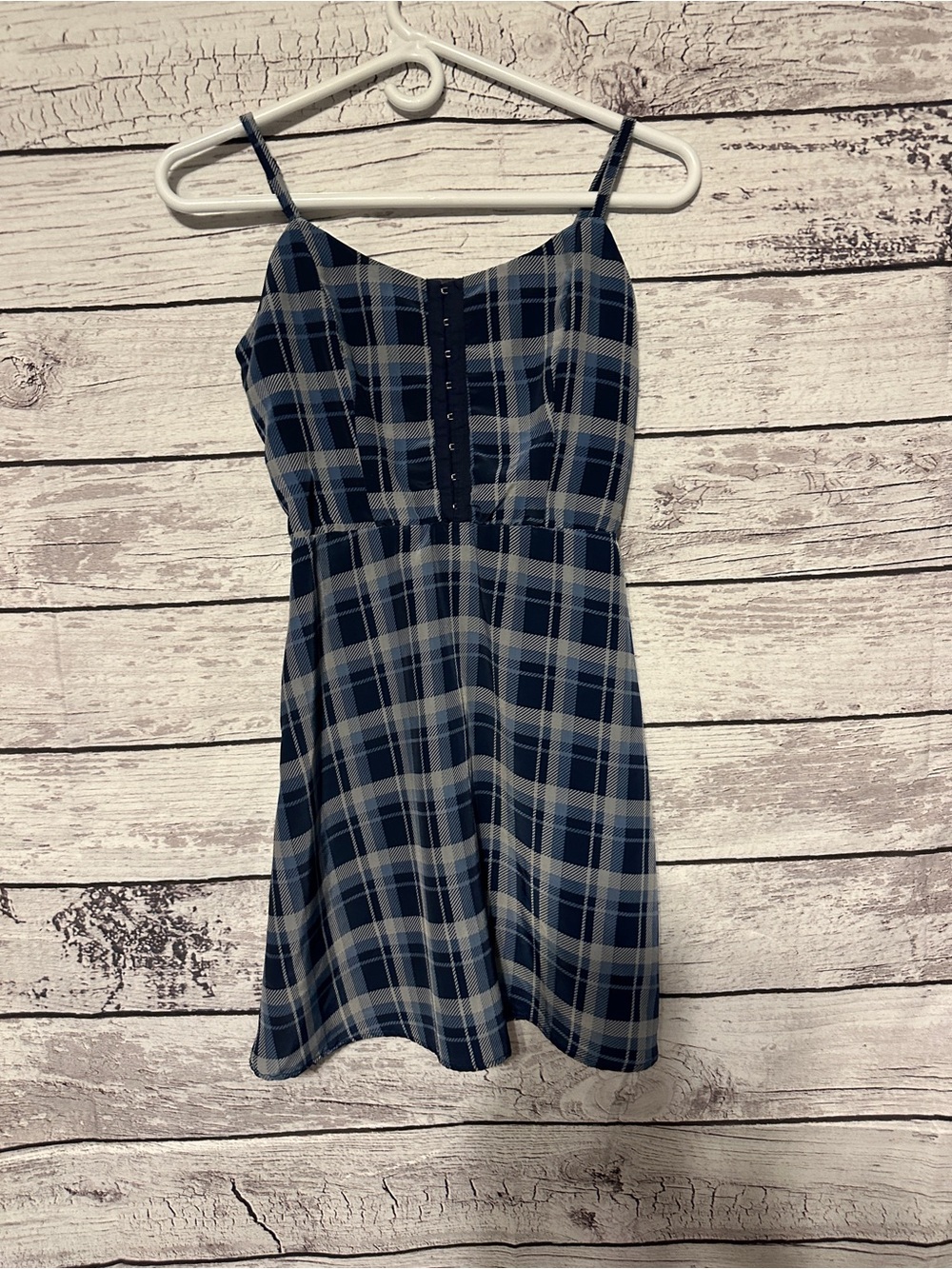 Lily Rose XS Blue Plaid Fit & Flare Dress Smocked Back Y2K